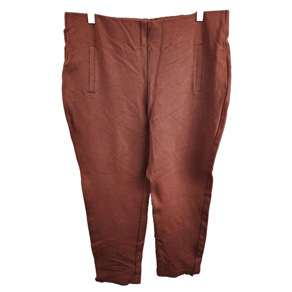 Chicos Womens Ankle Pant Medium Rich Mahogany Crop Ponte Knit Pull‎ On Casual